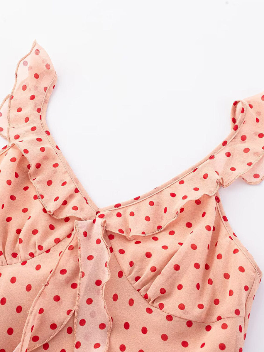 Daily Dresses For Women Red Shaping Flowers Sleeveless V-Neck Raised Waist Printed Dress
