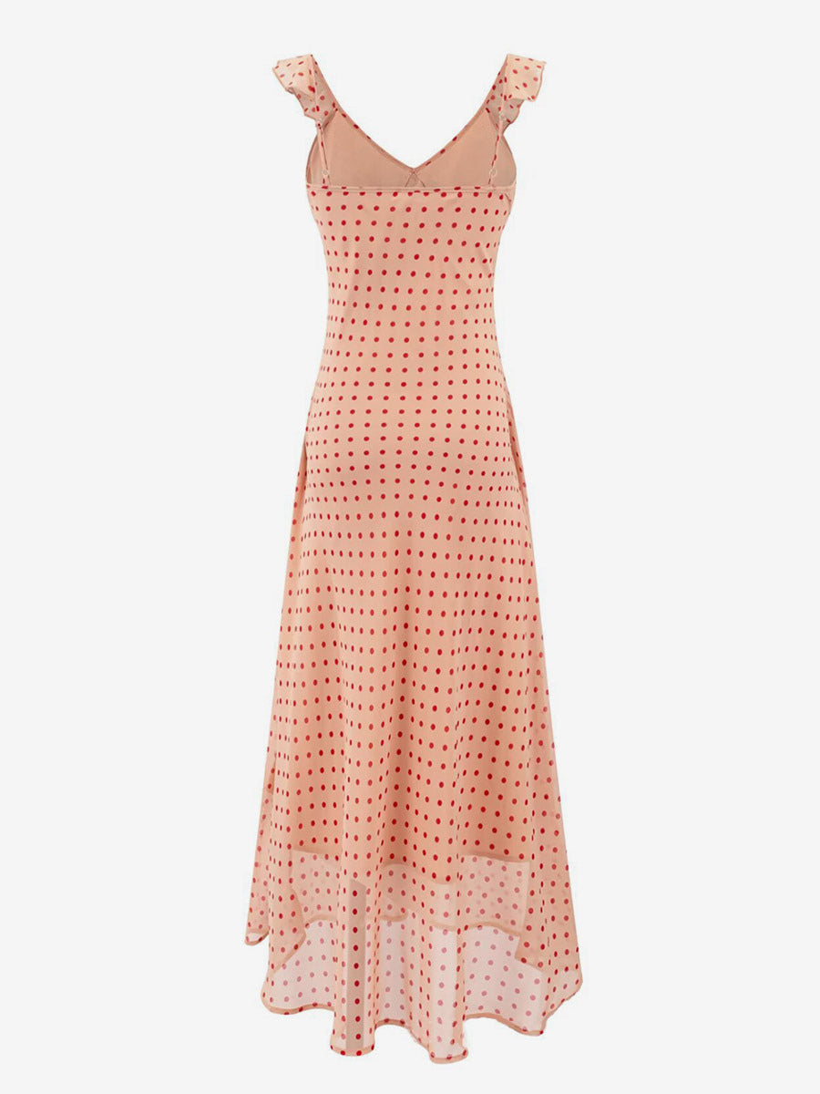 Daily Dresses For Women Red Shaping Flowers Sleeveless V-Neck Raised Waist Printed Dress