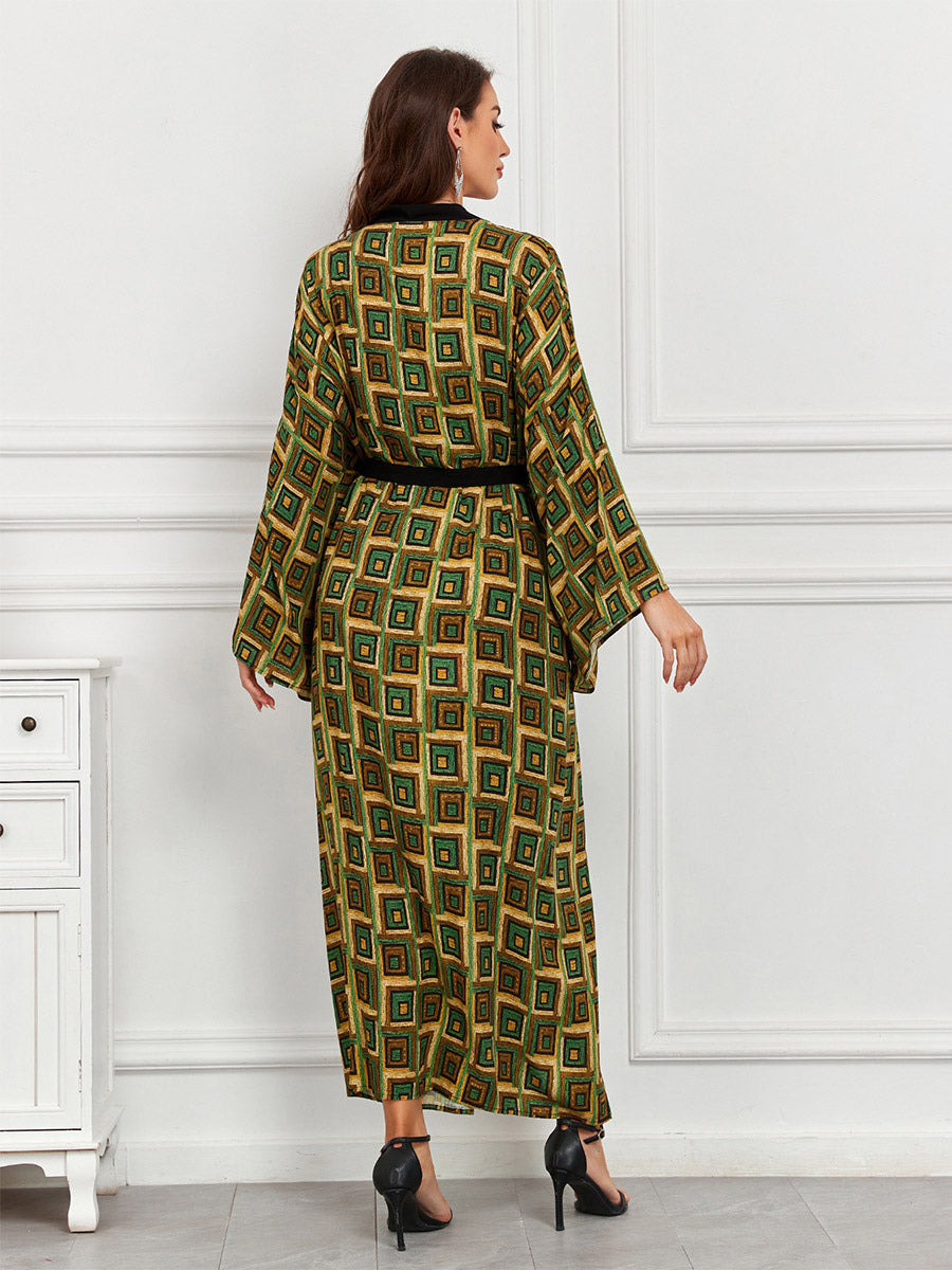 Vacation Dresses Oversized Long Sleeves Printed Casual Rose Dress