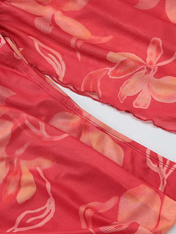 Vacation Dresses Maxi Sleeveless Floral Print Halter Casual Red Summer Dress