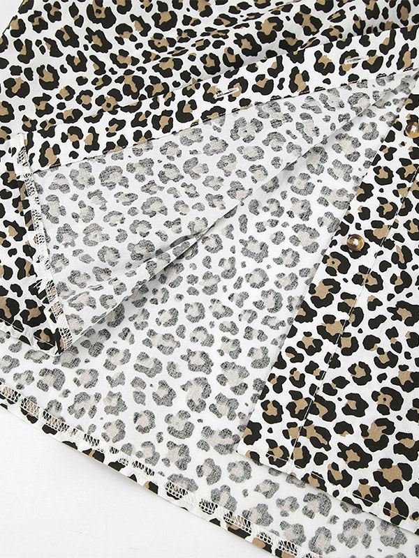 Women Jacket Turndown Collar Buttons Leopard Print Long Sleeve Outerwear