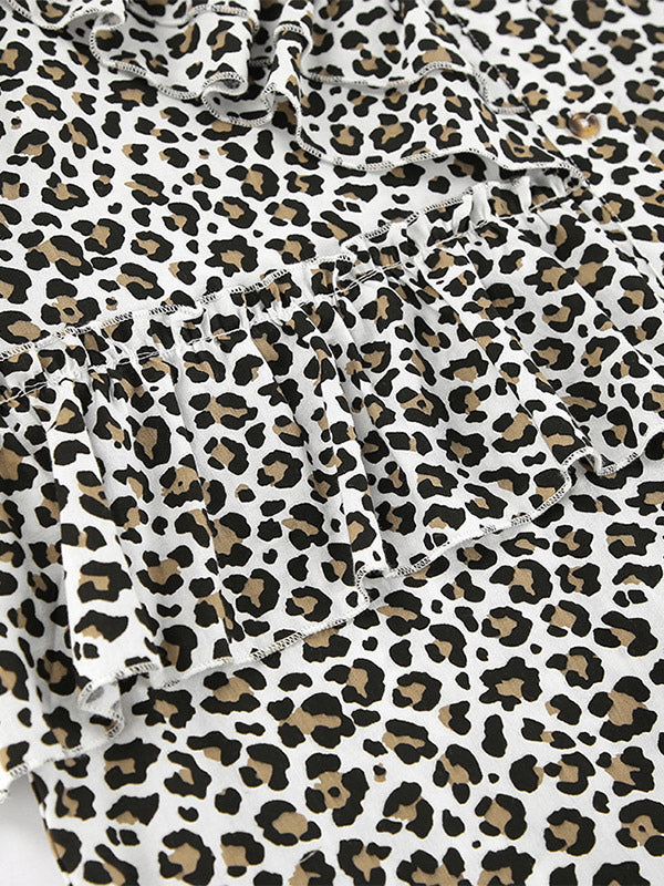 Women Jacket Turndown Collar Buttons Leopard Print Long Sleeve Outerwear
