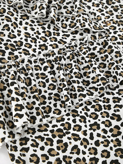 Women Jacket Turndown Collar Buttons Leopard Print Long Sleeve Outerwear