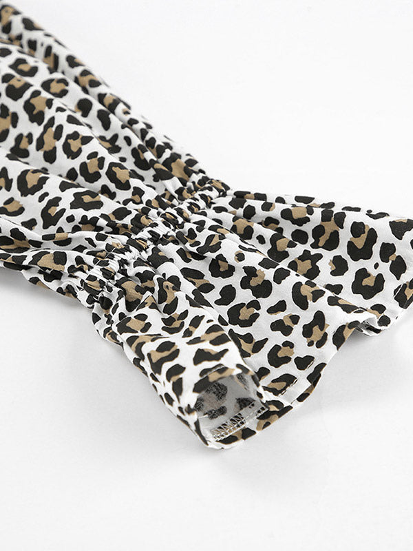 Women Jacket Turndown Collar Buttons Leopard Print Long Sleeve Outerwear