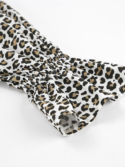 Women Jacket Turndown Collar Buttons Leopard Print Long Sleeve Outerwear