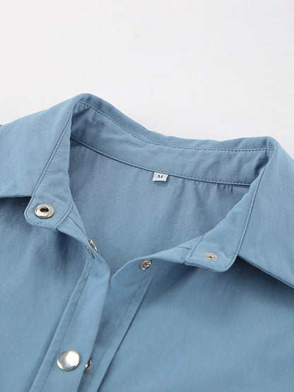 Women Jacket Turndown Collar Buttons Cotton Long Sleeve Outerwear