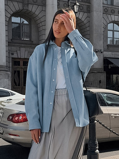 Women Jacket Turndown Collar Buttons Cotton Long Sleeve Outerwear