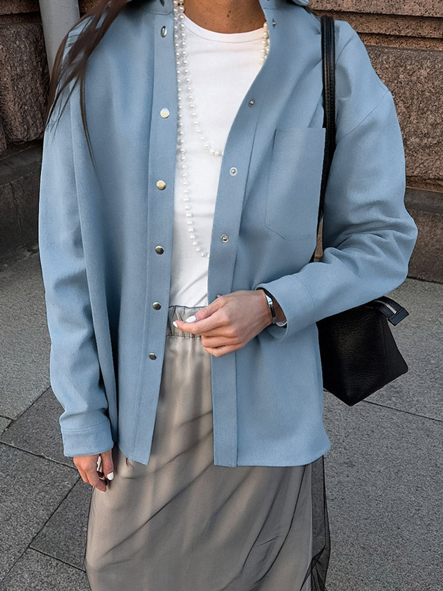 Women Jacket Turndown Collar Buttons Cotton Long Sleeve Outerwear