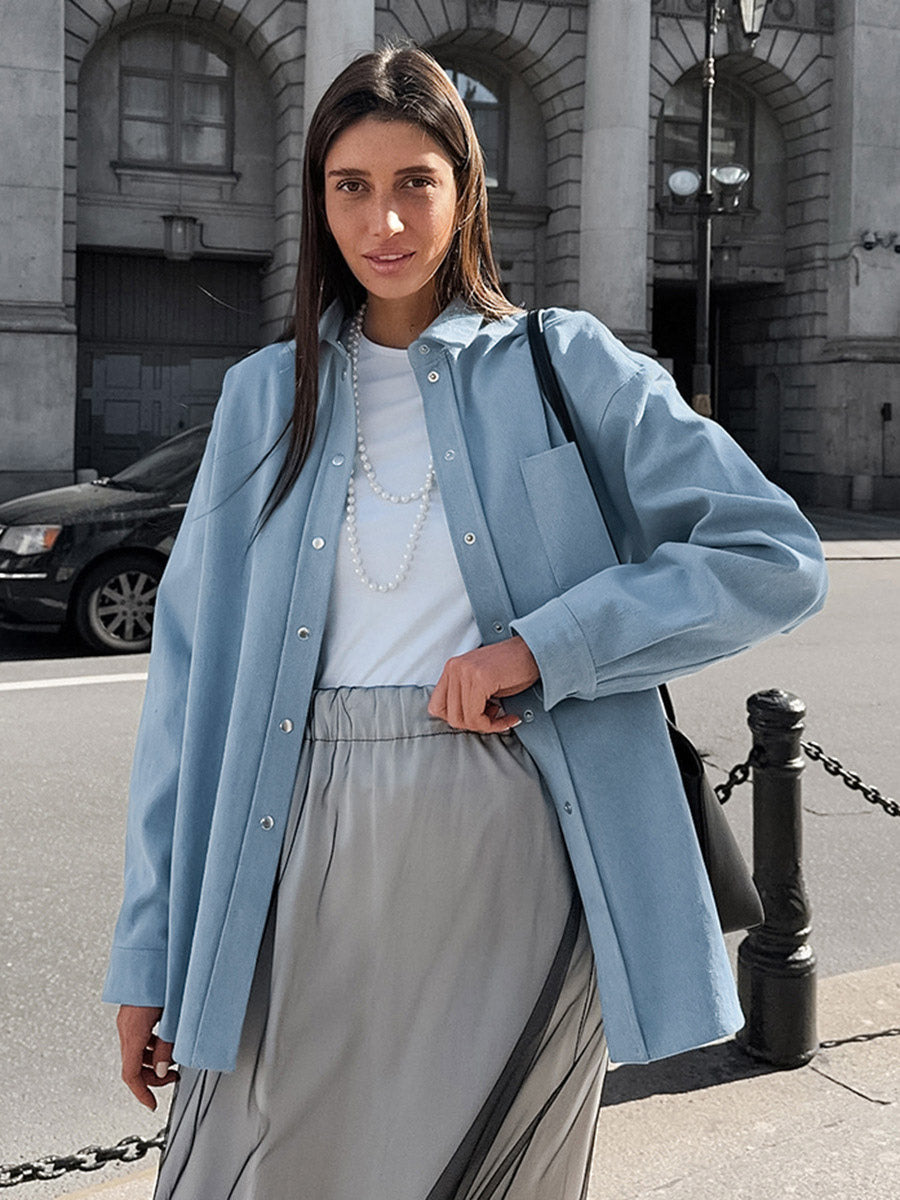 Women Jacket Turndown Collar Buttons Cotton Long Sleeve Outerwear