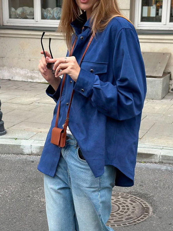 Women's Jackets Turndown Collar Front Button Casual Buttons Blue Jacket For Women