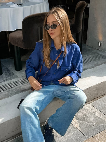 Women's Jackets Turndown Collar Front Button Casual Buttons Blue Jacket For Women
