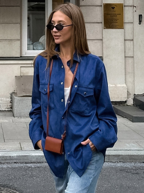 Women's Jackets Turndown Collar Front Button Casual Buttons Blue Jacket For Women