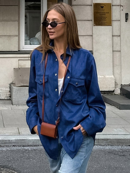 Women's Jackets Turndown Collar Front Button Casual Buttons Blue Jacket For Women