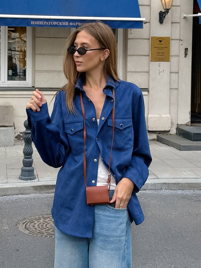 Women's Jackets Turndown Collar Front Button Casual Buttons Blue Jacket For Women