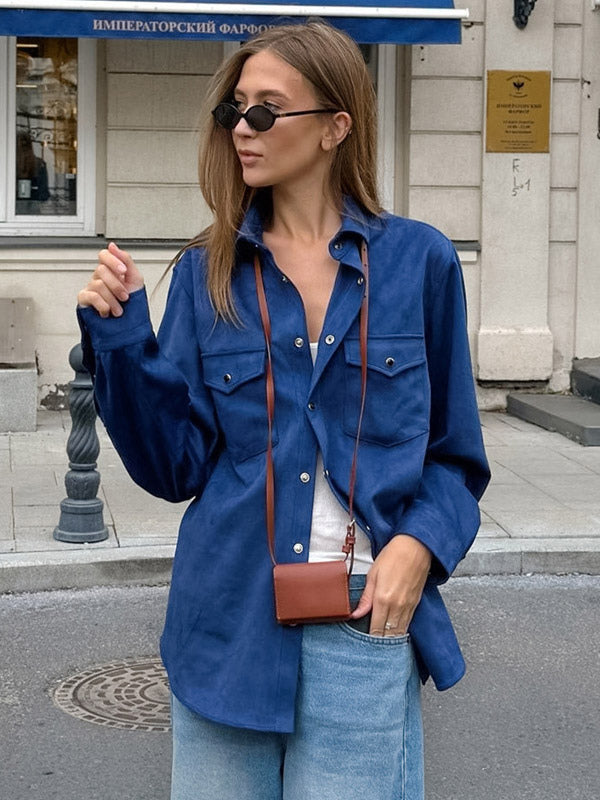 Women's Jackets Turndown Collar Front Button Casual Buttons Blue Jacket For Women