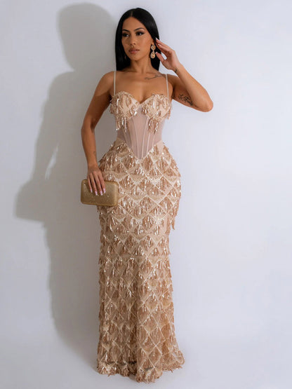 Party Dress Red Straps Neck Sequins Sleeveless Open Shoulder Chic Semi Formal Dress