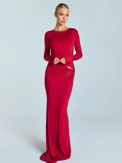 Party Dress Maxi White Jewel Neck Long Sleeves Sexy Semi Formal Dress