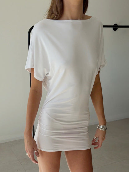 Night Out Dresses White Polyester Short Sleeves V-Neck Summer Dress