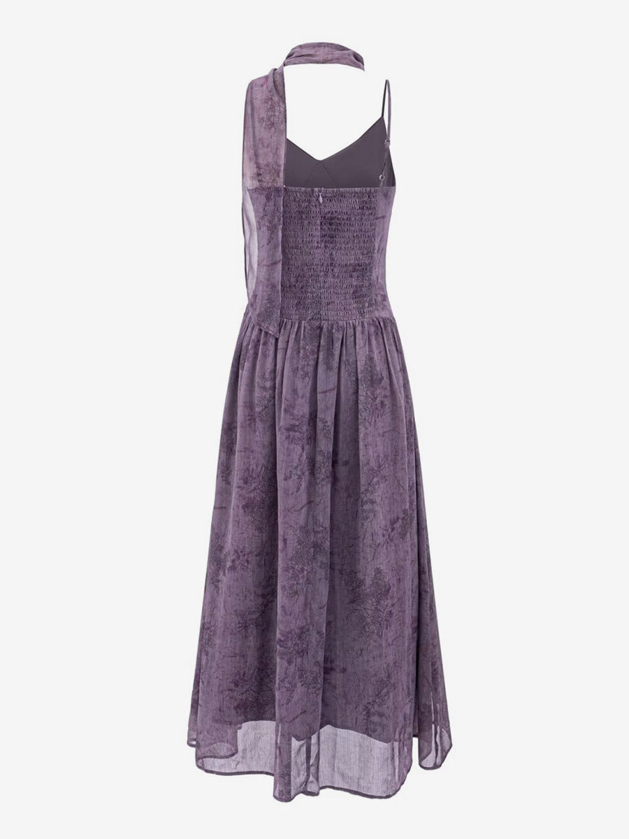 Daily Dresses For Women Deep Purple Polyester Shaping Sleeveless Straps Neck Dress