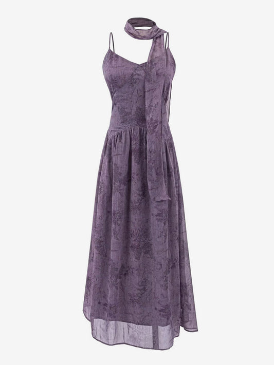 Daily Dresses For Women Deep Purple Polyester Shaping Sleeveless Straps Neck Dress