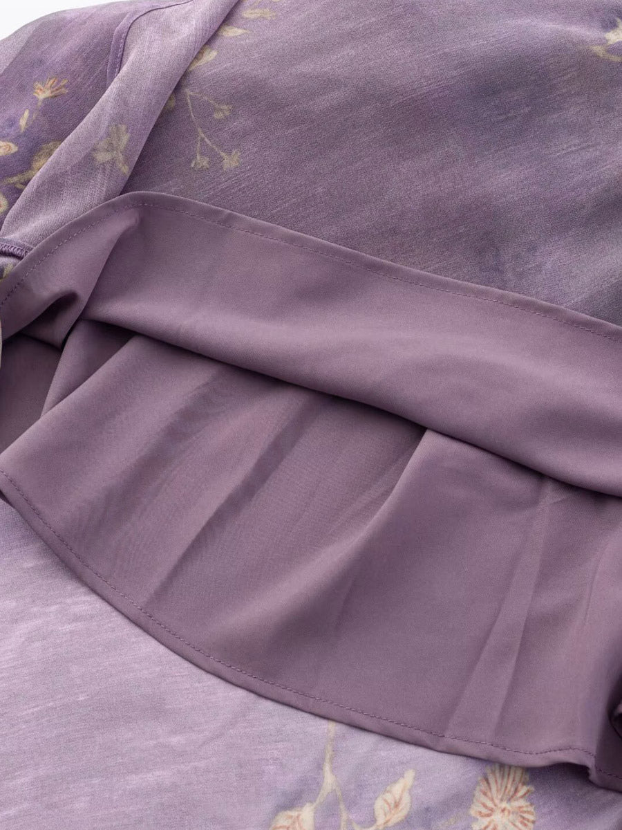 Daily Dresses For Woman Purple Flowers Sleeveless V-Neck Raised Waist Dress