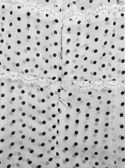 Daily Dresses Woman's Midi Dress Black Polyester Sleeveless Straps Neck Polka Dot Dress