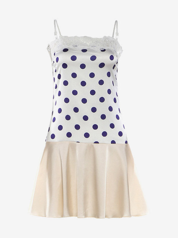 Date Night Dresses Mini Sleeveless Polka Dot Straps Neck Sexy Blue Dress