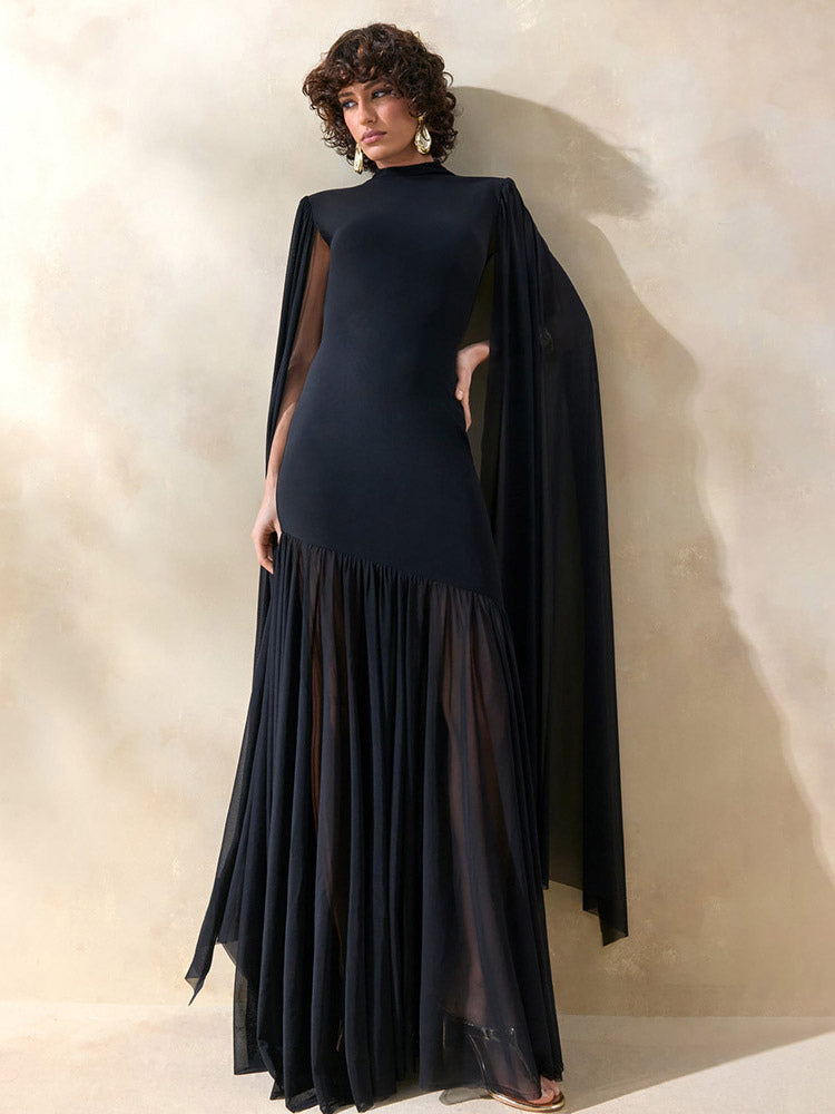 Party Dress Maxi Black Jewel Neck Sleeveless Chic Semi Formal Dress