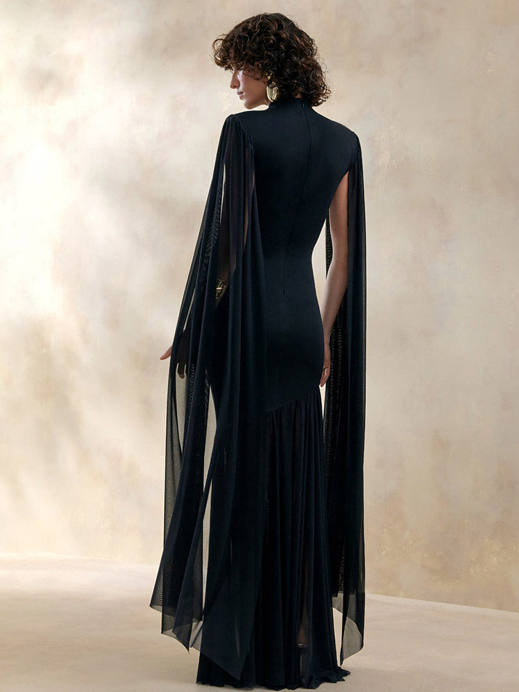 Party Dress Maxi Black Jewel Neck Sleeveless Chic Semi Formal Dress