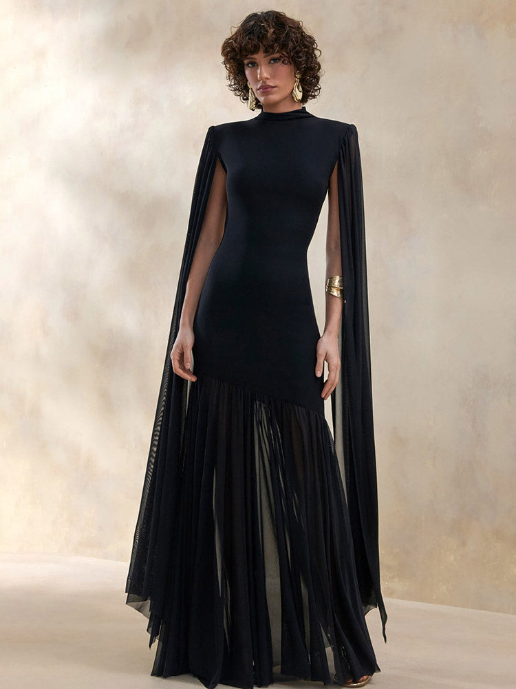 Party Dress Maxi Black Jewel Neck Sleeveless Chic Semi Formal Dress