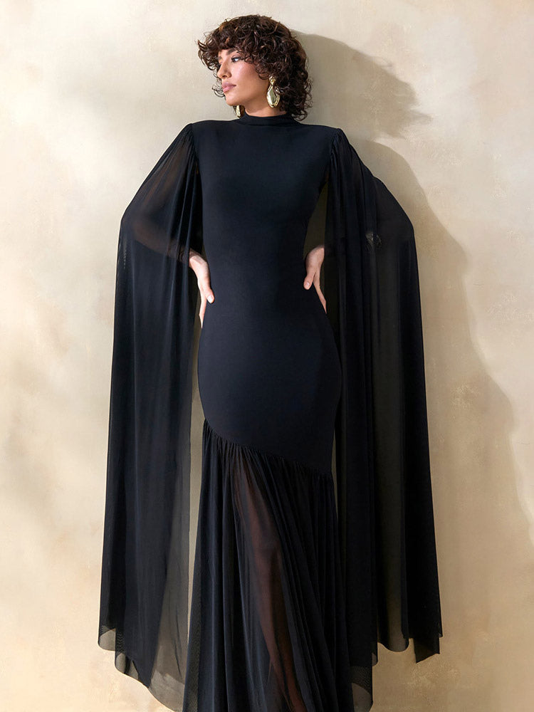 Party Dress Maxi Black Jewel Neck Sleeveless Chic Semi Formal Dress