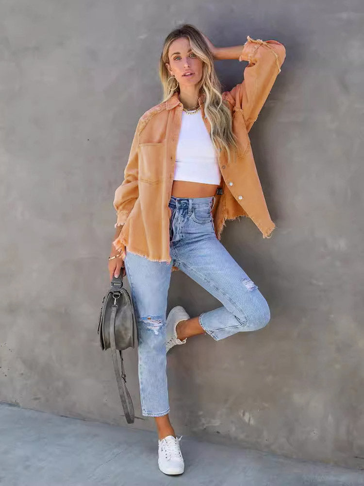 Women Jacket Turndown Collar Long Sleeve Oversized Outerwear