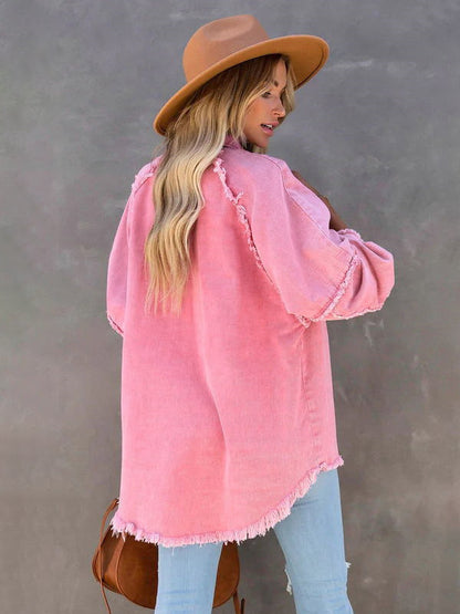 Women Jacket Turndown Collar Long Sleeve Oversized Outerwear