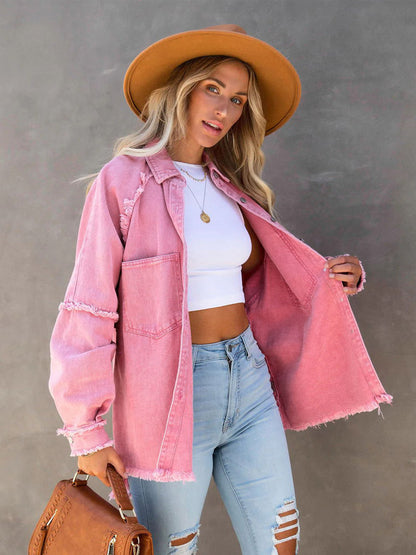 Women Jacket Turndown Collar Long Sleeve Oversized Outerwear