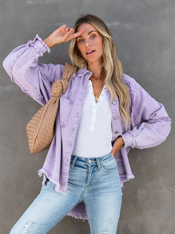Women Jacket Turndown Collar Long Sleeve Oversized Outerwear