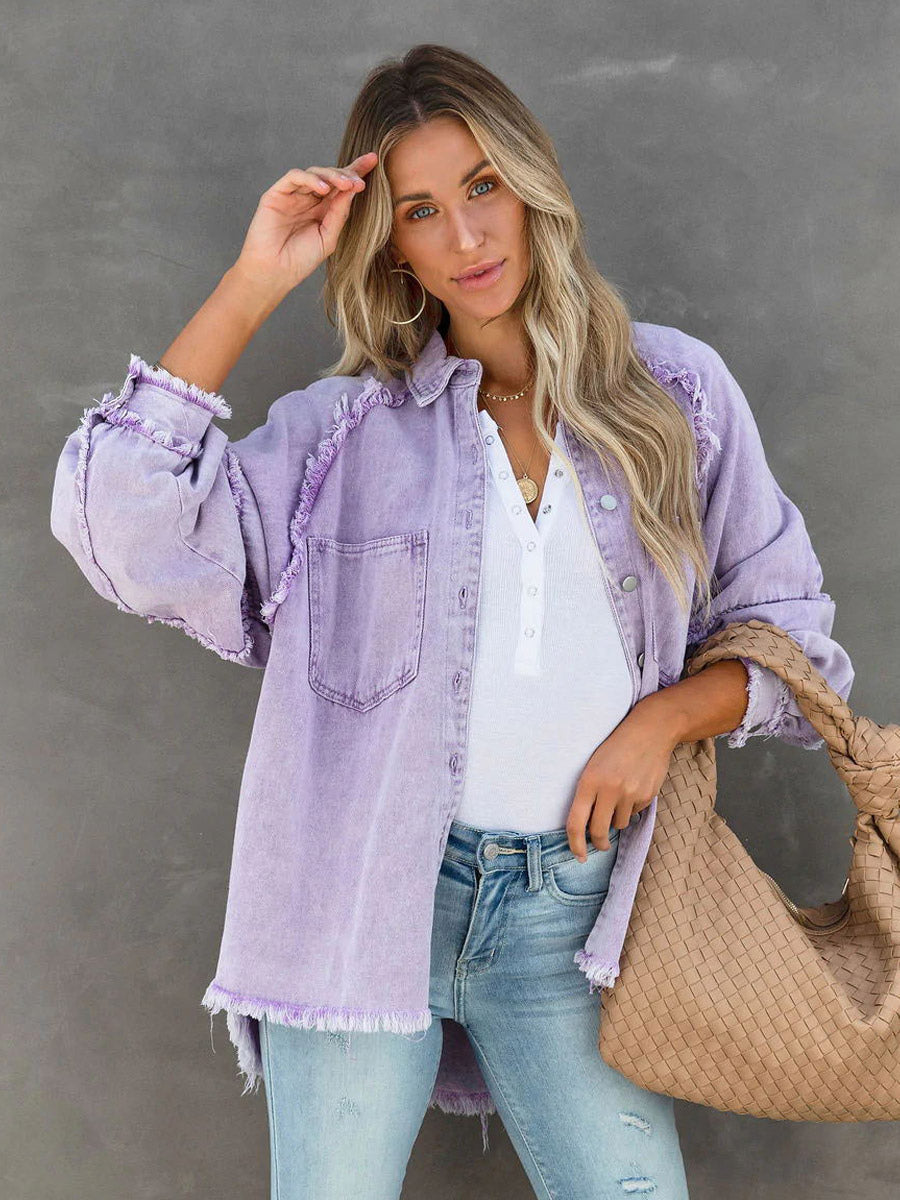 Women Jacket Turndown Collar Long Sleeve Oversized Outerwear