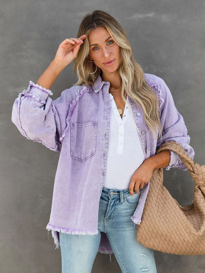 Women Jacket Turndown Collar Long Sleeve Oversized Outerwear