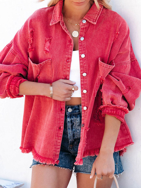Women Jacket Turndown Collar Long Sleeve Oversized Outerwear