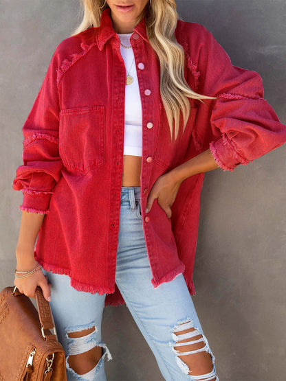 Women Jacket Turndown Collar Long Sleeve Oversized Outerwear