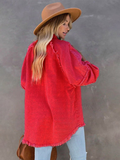 Women Jacket Turndown Collar Long Sleeve Oversized Outerwear