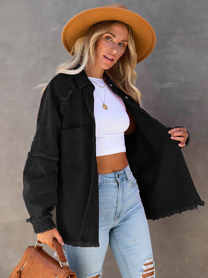 Women Jacket Turndown Collar Long Sleeve Oversized Outerwear