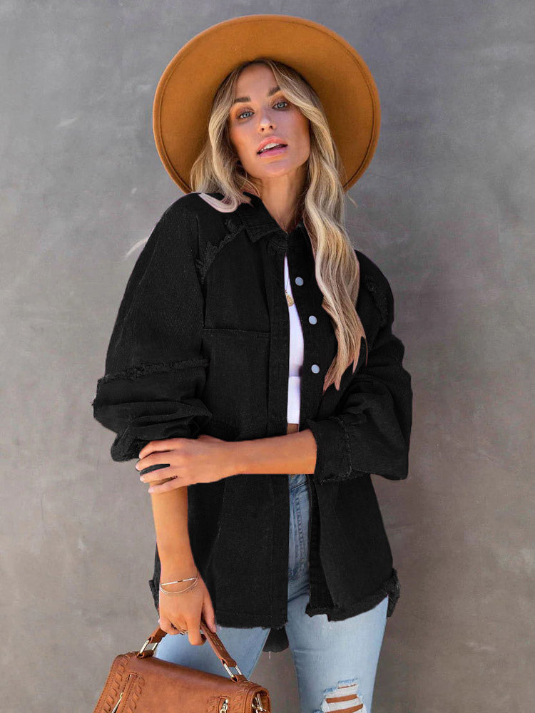 Women Jacket Turndown Collar Long Sleeve Oversized Outerwear