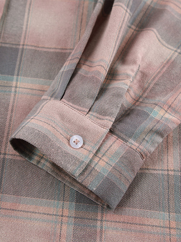 Women Jacket Turndown Collar Plaid Casual Long Sleeve Cardigans