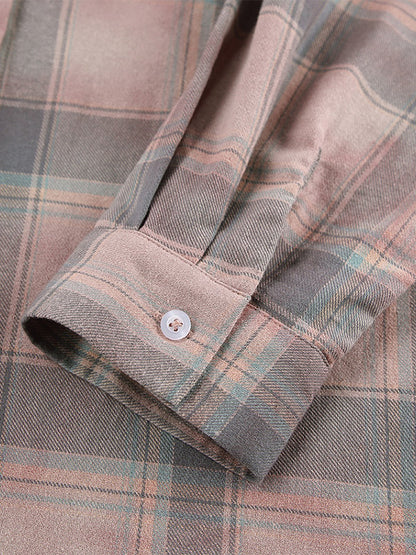Women Jacket Turndown Collar Plaid Casual Long Sleeve Cardigans