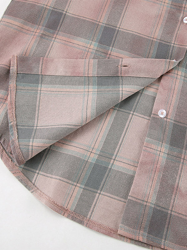 Women Jacket Turndown Collar Plaid Casual Long Sleeve Cardigans