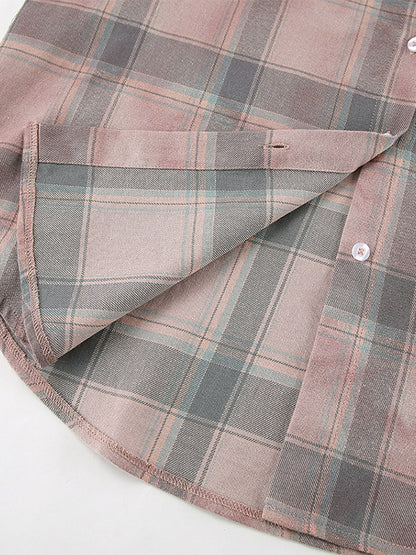 Women Jacket Turndown Collar Plaid Casual Long Sleeve Cardigans