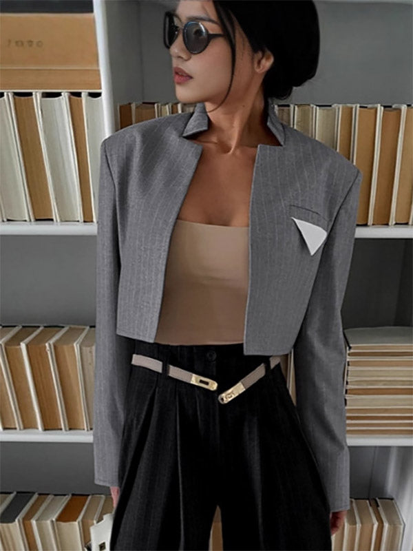 Women's Blazer Stylish Stand Collar Long Sleeves Outerwear