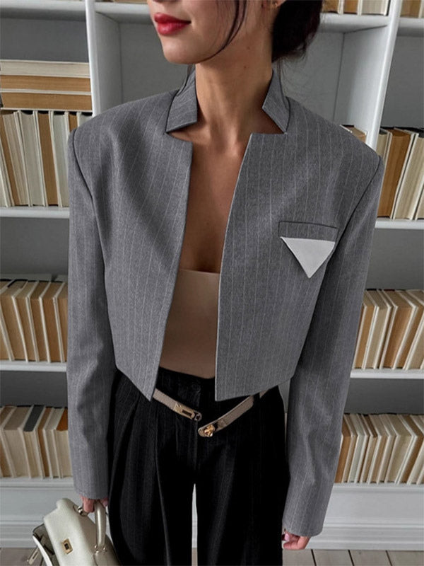 Women's Blazer Stylish Stand Collar Long Sleeves Outerwear