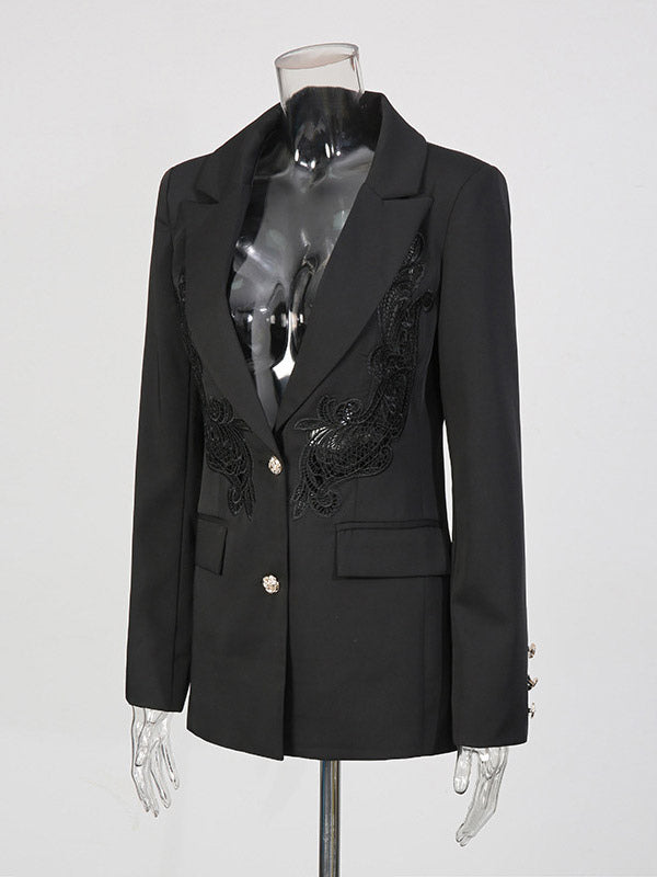 Blazer For Women Chic Turndown Collar Cut Out Long Sleeves Outerwear