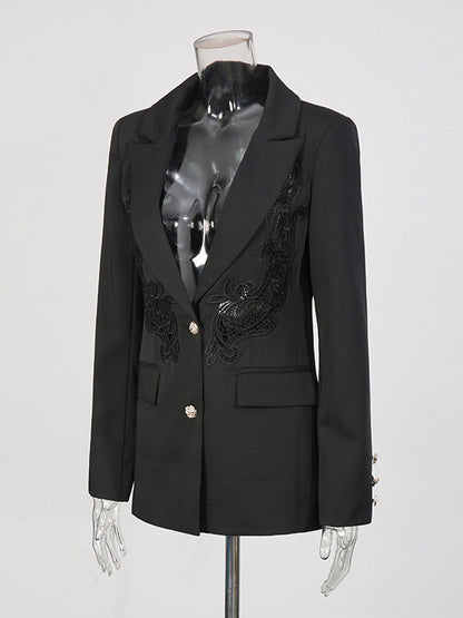 Blazer For Women Chic Turndown Collar Cut Out Long Sleeves Outerwear